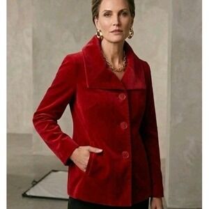 Talbots 100% Cotton Velvet Red Jacket Coat Size 8P Petites Holiday Elegant Class